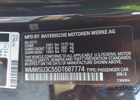 2013 Mini Hardtop Cooper from USA, damaged, VIN WMWSU3C55DT687774